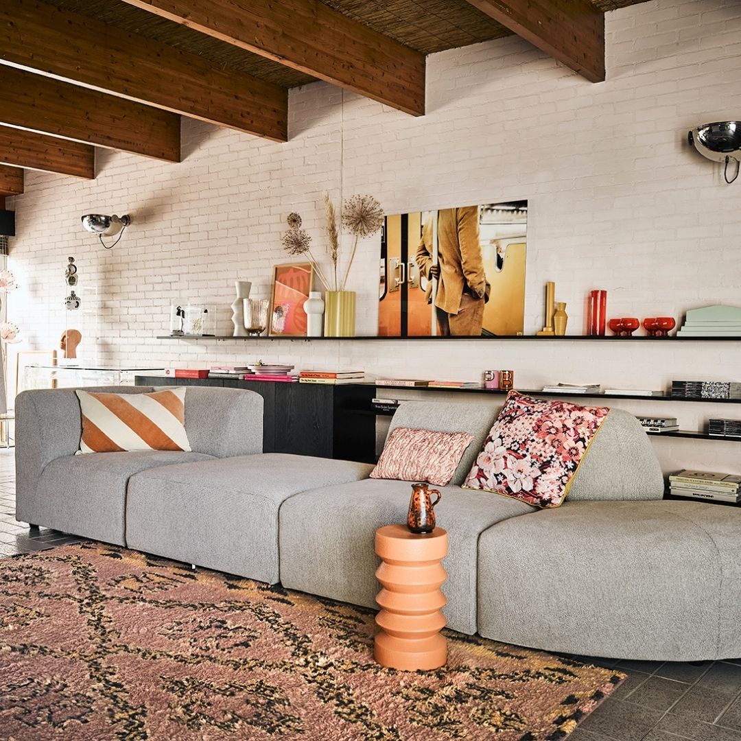 HK Living - Blomstret Pude- Lyse Toner