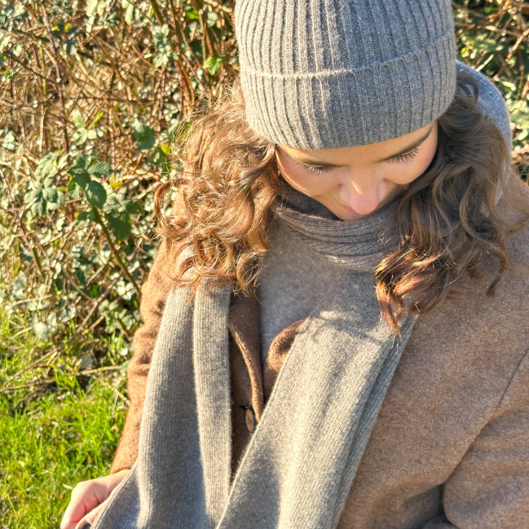 Cashmere Tørklæde & Hue Taupe