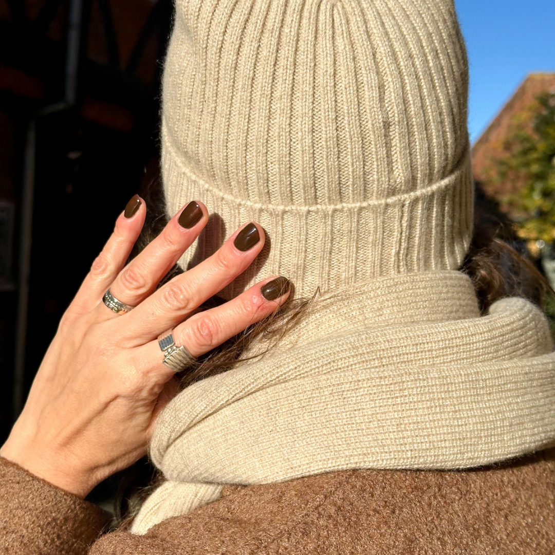 Cashmere Tørklæde & Hue - Beige