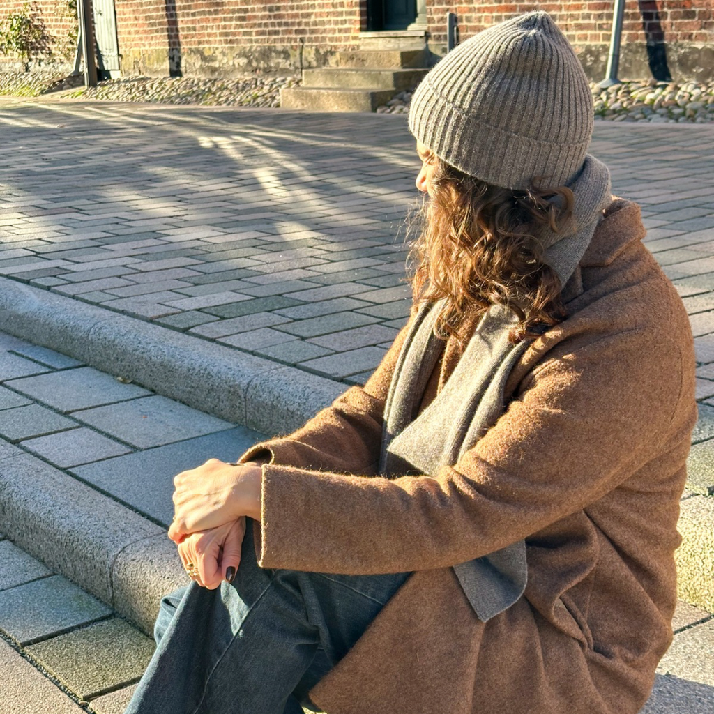 Cashmere Tørklæde & Hue Taupe