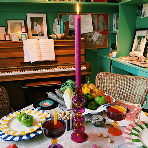 Anna + Nina Glas Lysestage Lyserød/Orange