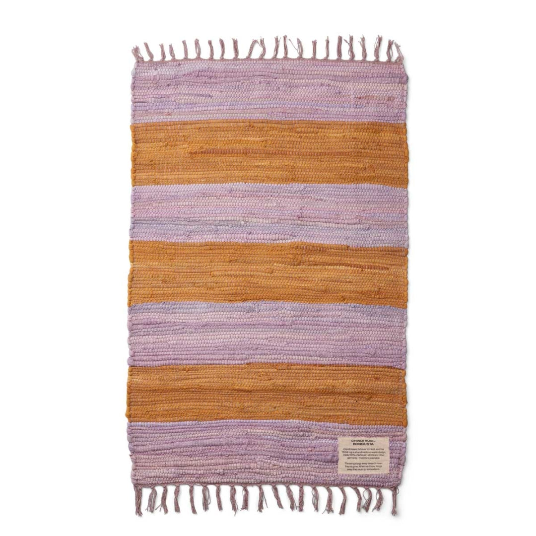 Bongusta Stribet Chindi Tæppe - Lilla/Golden (60 x 90cm)